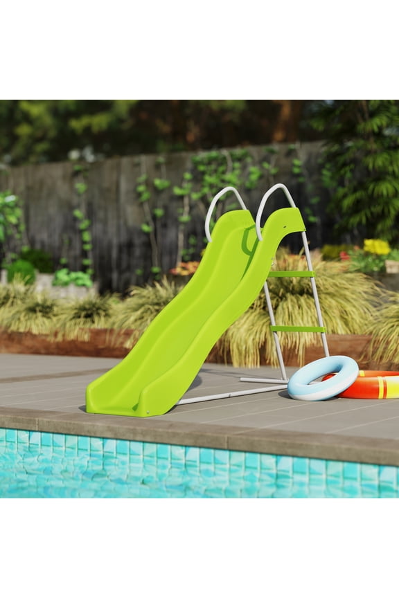 Outdoor Slide for Kids, 5.7FT Freestanding Wave Slide, Climbing Step Ladder, Playground Equipment for Ages 3-8, Green