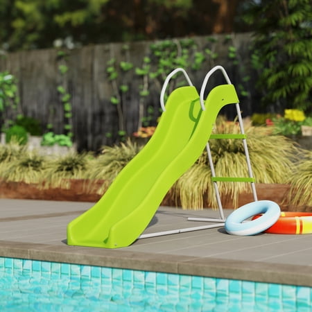 Qaba Outdoor Slide for Kids, 5.7FT Freestanding Wave Slide, Climbing Step Ladder, Playground Equipment for Ages 3-8, Green