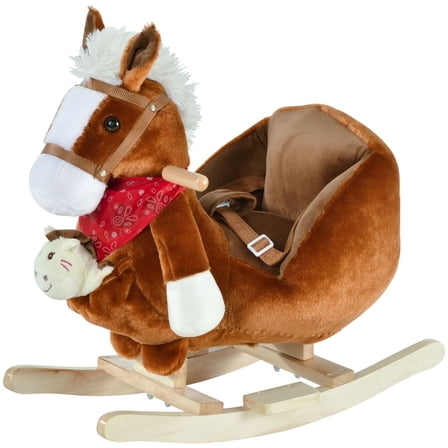 Qaba Plush Rocking Horse Toy  Kids Ride On Horse Toy with Fun Song Music  Rocking Pony Toy for Children 18-36 Months  Boys Girls Gift  Brown