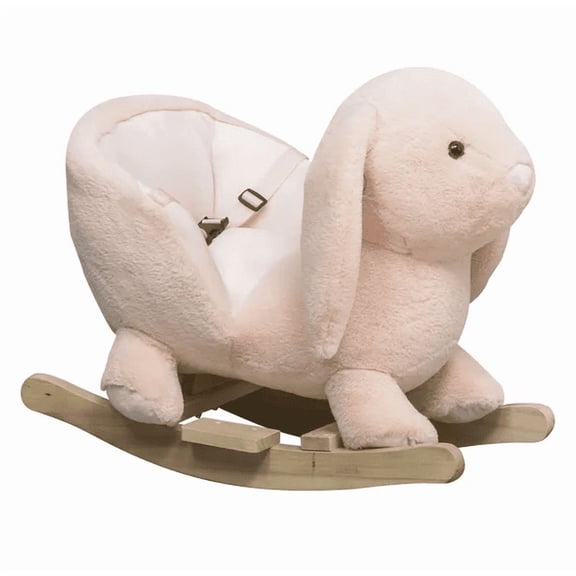 Qaba Rabbit Rocking Horse  Soft Plush Fabric & Wooden Base  Sound Feature  Cozy Ride-On Toy for Toddlers  Pink