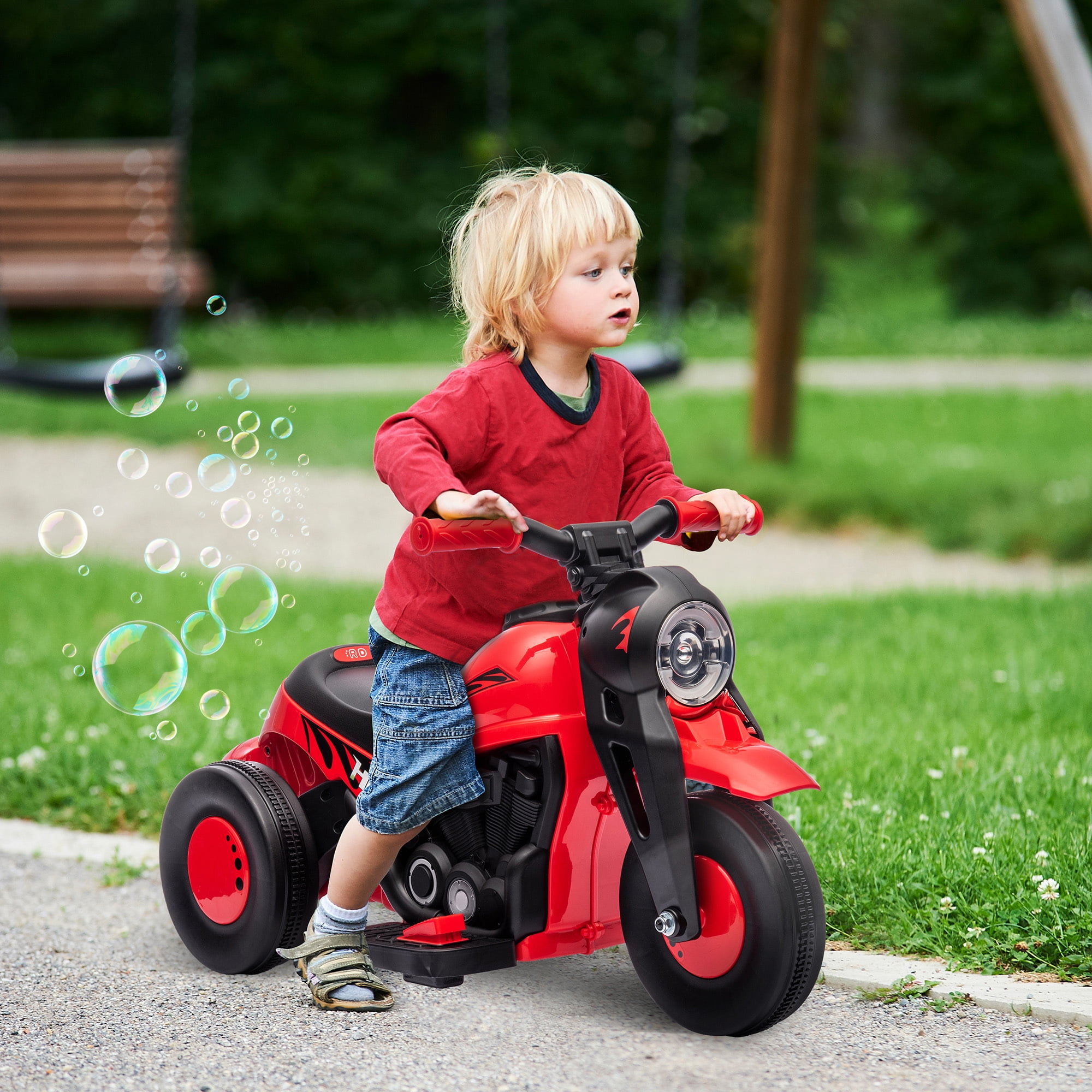 6V Red Kids Electric Ride-On Motorcycle with Bubble Function