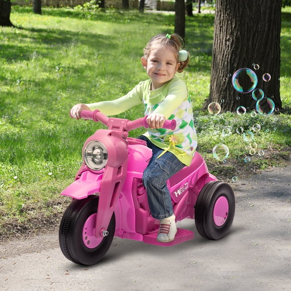 Qaba Ride on Motorcycle, 6V Ride on Bubble Car, 3 Wheeled 2 MPH Electric Motorcycle for Kids w/ LED Headlight, Music, Forward & Reserve, Pink