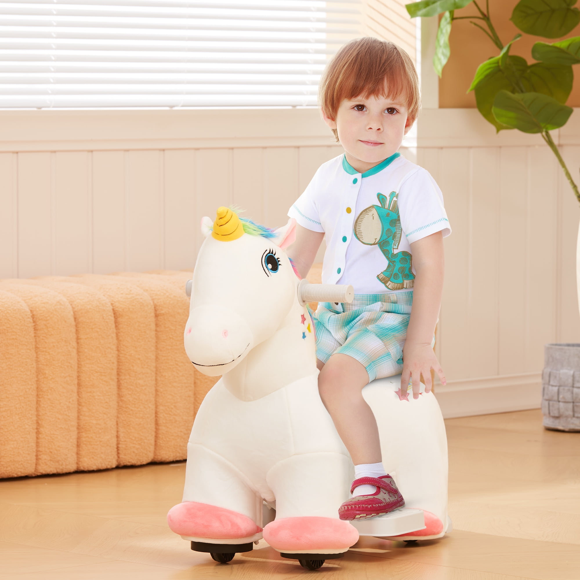 Qaba Ride on Unicorn, 6V Battery Powered Kids Electric Ride on Animal Toy with Music Forward, Foot Pedal for Girls Boys Aged 18-36 Months, White