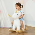 thumbnail image 1 of Qaba Rocking Horse, 2 in 1 Kids Ride on Horse, Rolling Unicorn with Sound, Wooden Base, Pedal, Grip Handle, Plush Riding Pony for 3-6 Years Old, White, 1 of 9