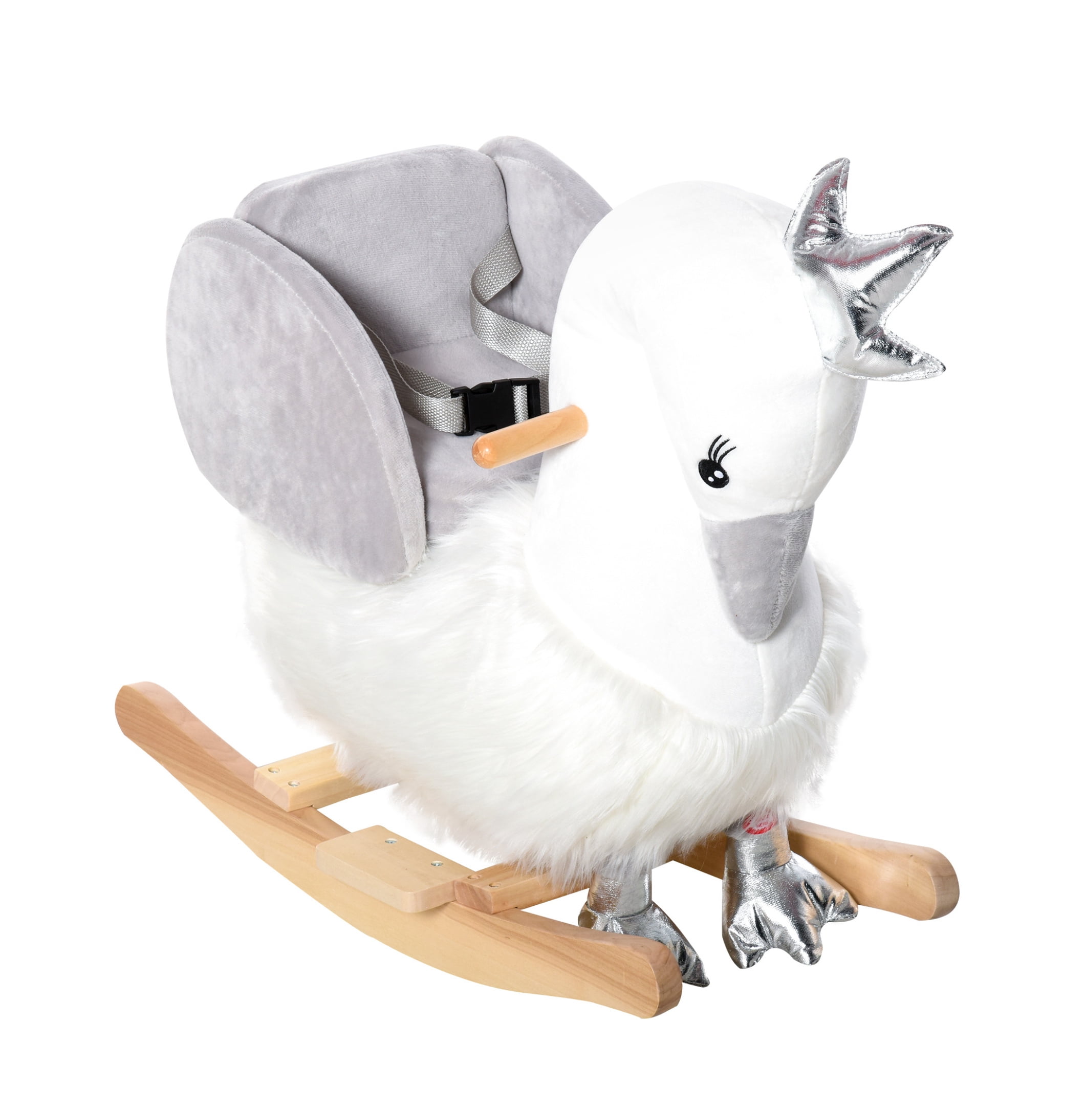 Qaba Rocking Horse, Kids Ride on Horse Swan Rocker with Sound, Plush ...