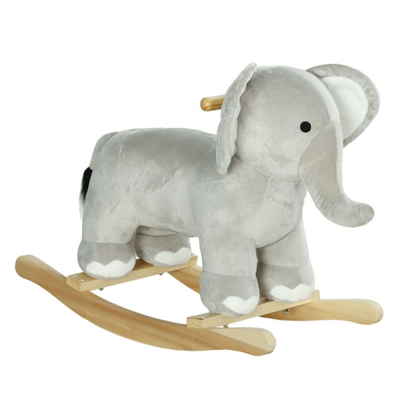 Qaba Rocking Horse, Kids Rocking Animal, Rocker with Realistic Sounds, Plush Ride on Toy for Years 2-4, Gray