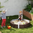 thumbnail image 1 of Qaba Sandbox for Kids, Outdoor Sand Pit with Cover, Built-in Seating, Bottom Liner for Backyard, Garden, 47" x 9", Dark Brown, 1 of 10