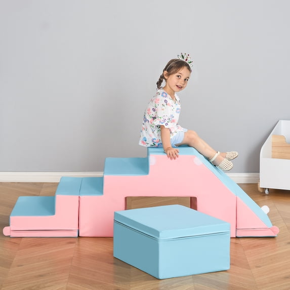 Qaba Soft Play, Foam Climbing Toys for Toddlers 1-3 Years, 2 Piece Climbing Blocks to Slide, Climb and Crawl, Multicolor