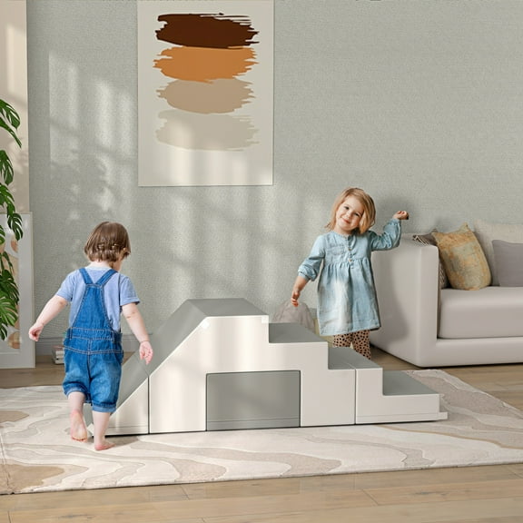 Qaba 2-Piece Kids Crawl and Climb Activity Play Set, Light Gray