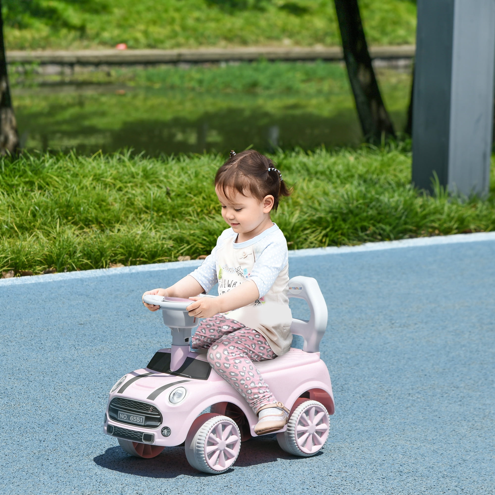 Pink Toddler Ride-On Car with Horn and Steering Wheel