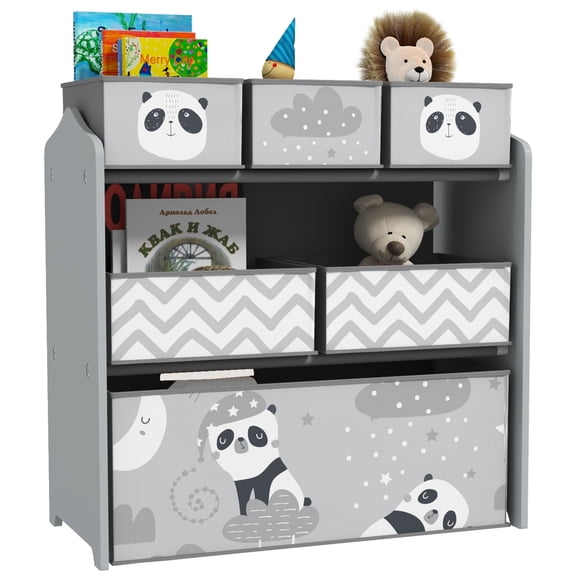 Qaba Toy Organizer with 6 Storage Bins,Kids Storage Unit for Bedroom,Kids Room,25" X 12" X 26",Gray,Gray Mdf Furniture Youth Kids Baby Furniture
