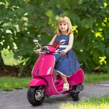 Qaba Vespa Licensed Electric Motorcycle for Kids, 6V Toddler Motorcycle with Music, FM Radio, Headlight, Single Button Start, Pink