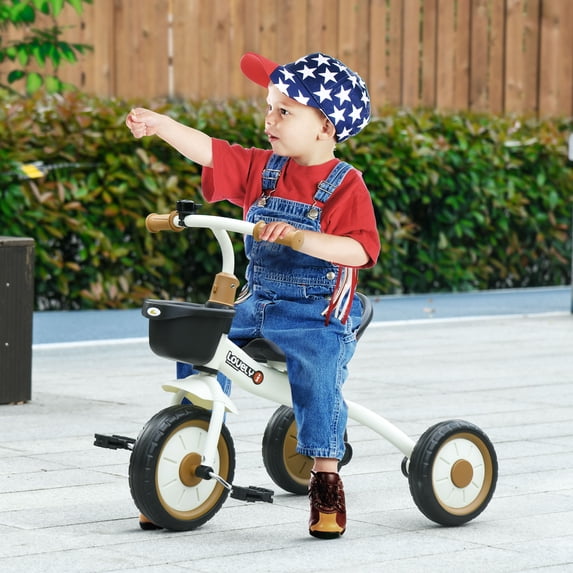 Qaba Tricycle for Toddlers Age 2-5 with Adjustable Seat, Toddler Bike for Children with Basket, Bell, White