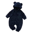 thumbnail image 1 of Qabnzmfo Baby Fuzzy Bear Hooded Rompers Newborn Boys Girls Clothes Zip Up Soft Cozy Warm Winter Everyday Sleepwear Rompers,Sizes Newborn-24 Months, 1 of 6