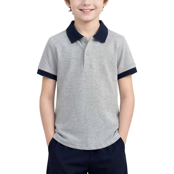 Qabnzmfo Boys Cotton Golf Shirts Color Block Short Sleeve Collared Tops Breathable Casual Toddlers Kids Boys Shirts,Sizes 2-15 Years