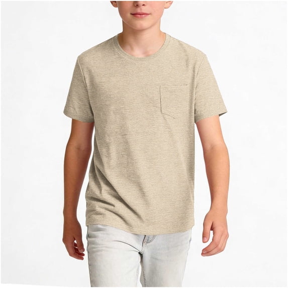 Qabnzmfo Kids Boys Short Sleeve T Shirt Crew Neck Pocket Tee Relaxed Fit Casual Basic Tops,Sizes 5-15 Years