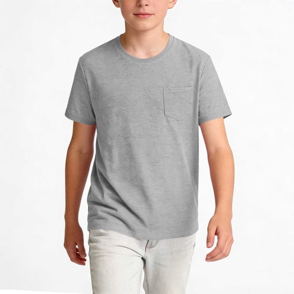 Qabnzmfo Kids Boys Short Sleeve T Shirt Crew Neck Pocket Tee Relaxed Fit Casual Basic Tops,Sizes 5-15 Years
