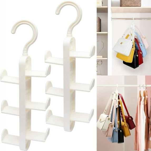 Qalabka 2 piece Closet Organizer Hangers Purse Hanger for Organizer, Sturdy Hanging Wardrobe Organizer for Heavy Bags, White
