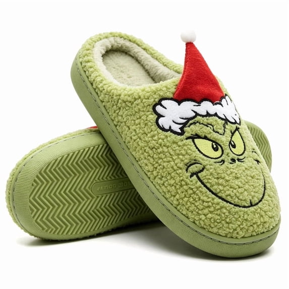 Qaltryn Unisex Fuzzy Plush Christmas House Slippers Warm Non‑Slip Indoor Outdoor Family‑Matching Festive Winter Holiday Gift Footwear