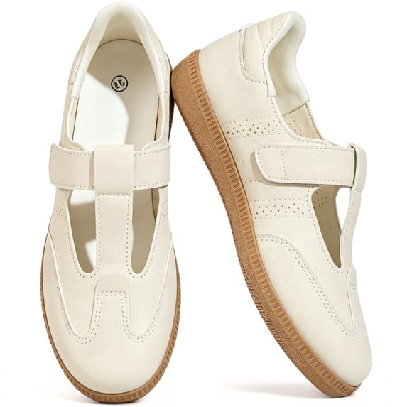 Qaltryn Mary Jane Style Casual Sneakers for Women with Adjust Strap Comfortable Casual Tennis Shoes Non Slip Flat Sole Slip On Fashion Retro Sneakers for Everyday Daily