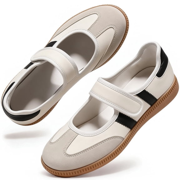 Qaltryn Mary Jane Style Casual Sneakers for Women with Adjust Strap Comfortable Casual Tennis Shoes Non Slip Flat Sole Slip On Fashion Retro Sneakers for Everyday Daily