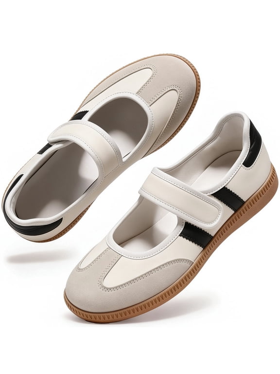 Mary Jane Style Casual Sneakers for Women with Adjust Strap Comfortable Casual Tennis Shoes Non Slip Flat Sole Slip On Fashion Retro Sneakers for Everyday Daily