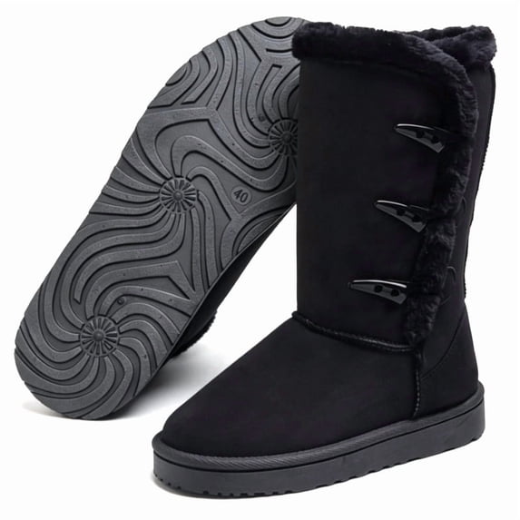 Qaltryn Mid Calf Toggle Snow Boots for Women Faux Fur Trim Lined Non Slip Warm Winter Casual Boots for Outdoor,Daily Wear