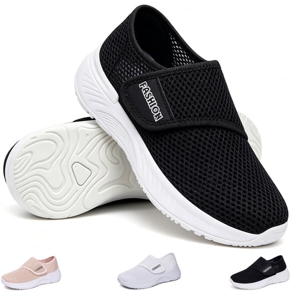 Qaltryn Wide Toe Sneakers for Women Breathable Mesh Slip-On Sneakers with Adjustable Strap Lightweight Comfort Sneakers Cushion Casual Womens Walking Shoes Non Slip Sole for Everyday Wear