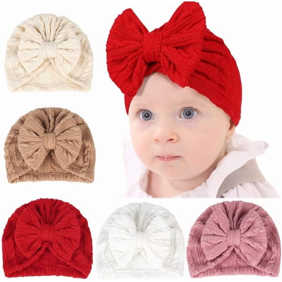 QandSweet 0-24 Months Newborn Girls' Hats Cotton and Linen Cap Infant Big Bow Hat Baby Shower