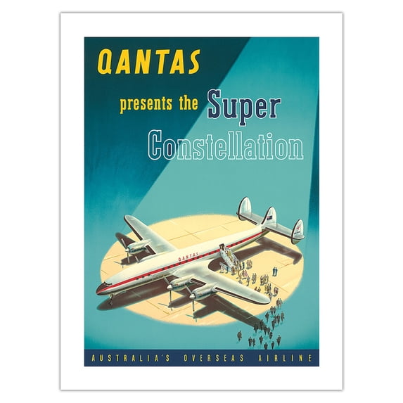 Qantas Empire Airways - Presents the Super Constellation - Australia - Vintage Travel Poster c.1947 - Bamboo Fine Art 290gsm Paper (Unframed) 12x16in
