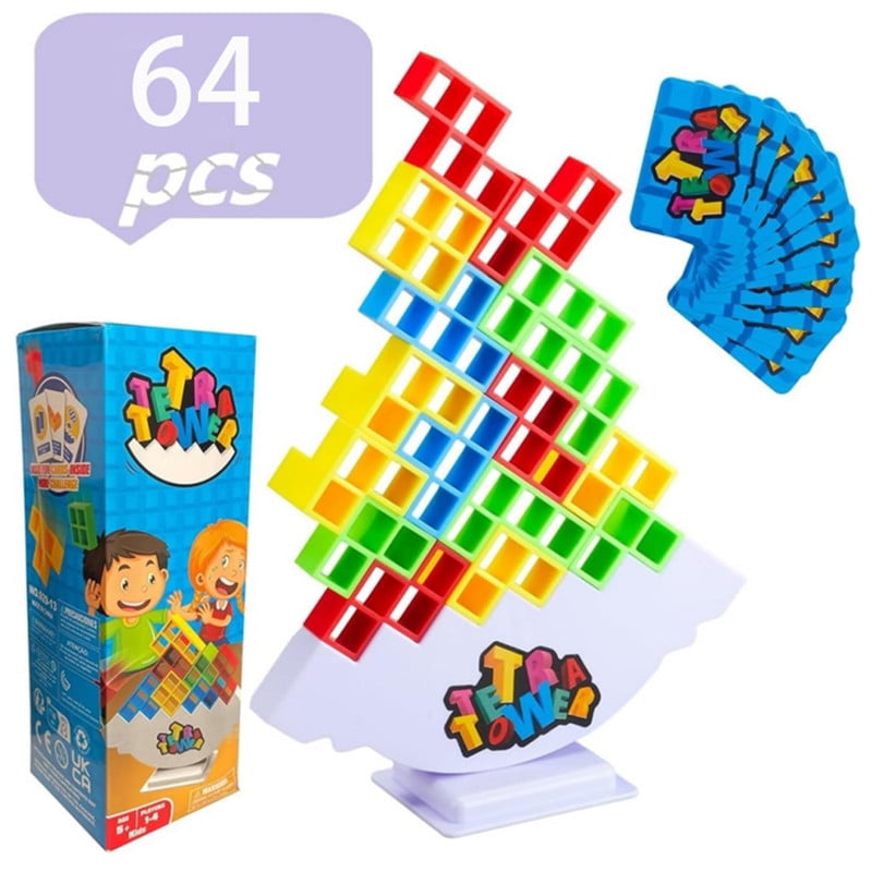 Qasha 16/32/48/64 PCS Tetra Tower Stack Attack Games, Fun Balance