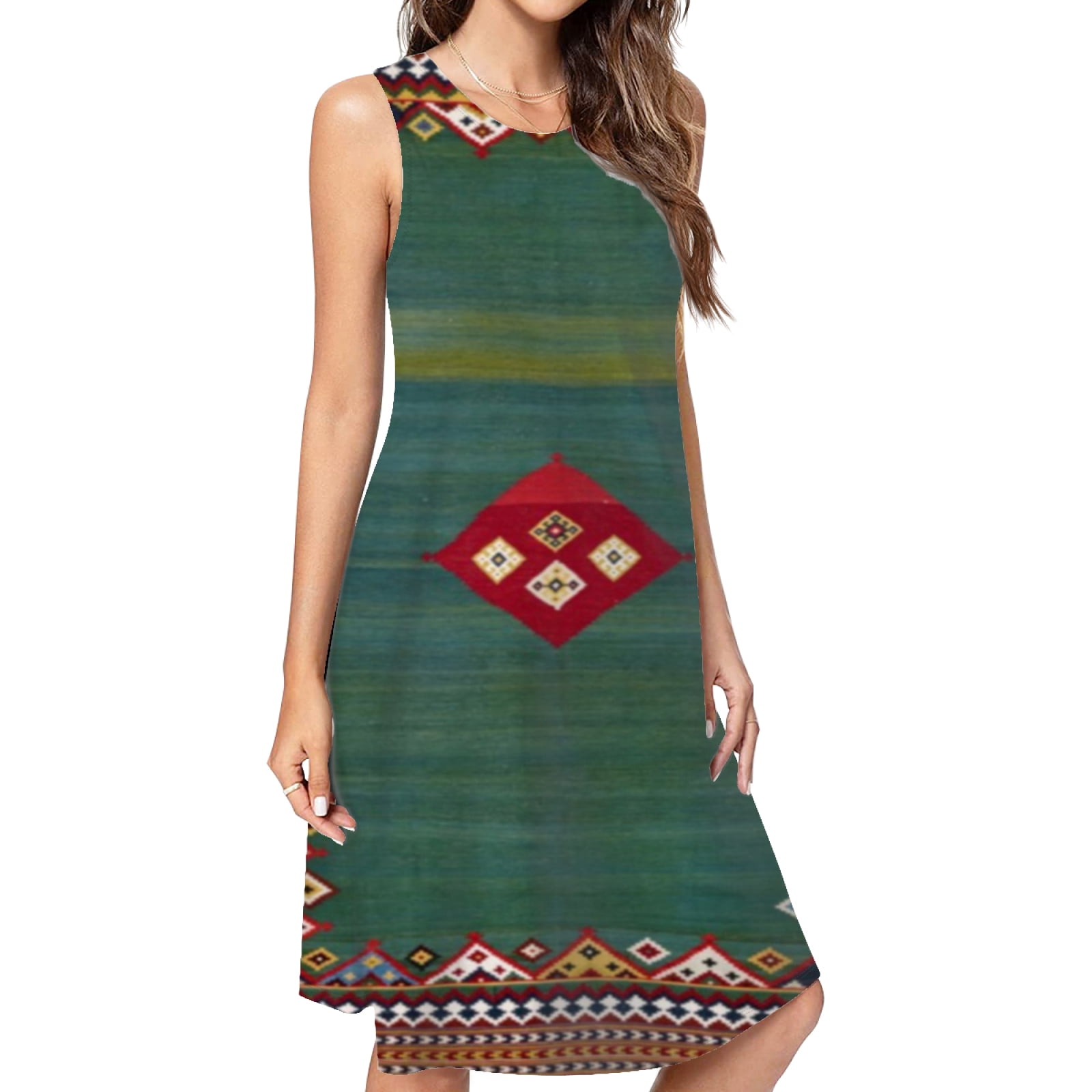 Qashqa'I Fars Southwest Persian Kilim Print Dress Elegant Party Dresses Evening Dresses Women Dress Sleeveless Dress Ladies Dresses