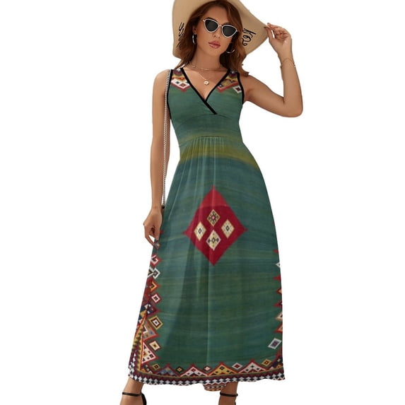 Qashqa’i Fars Southwest Persian Kilim Print Dress Fashion Boho Beach Long Dresses Female Party Printed Maxi Dress