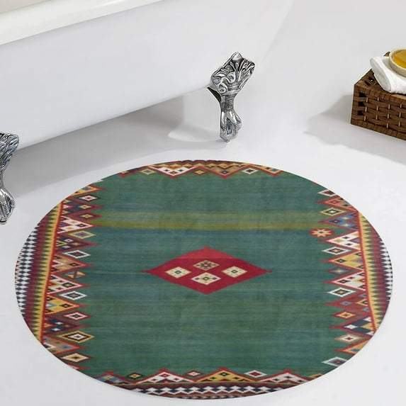 Qashqa’i Fars Southwest Persian Kilim Print Round Carpet Circle Rug Outdoor Patio Area Rug Washable Large Area Rugs Hallway Room Decor Fitness Mats