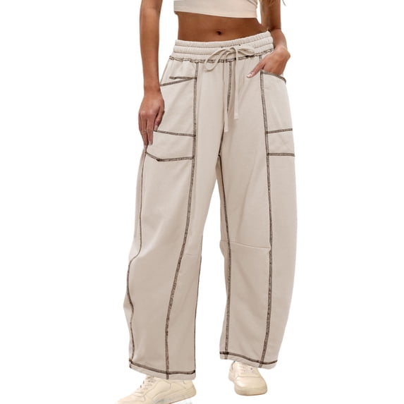 Qaspx Baggy Pants for Women Wide Leg Cargo Pants Casual Drawstring Sweatpants with Pockets