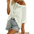 thumbnail image 1 of Qaspx Crochet Hollow Out Womens Blouses Beach Swimsuit Coverups Summer Short Sleeve Knit Tops, 1 of 4