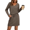 thumbnail image 1 of Qaspx Fall Dresses for Women V Neck Long Sleeve T Shirts Dress Casual A-line Sundresses, 1 of 5