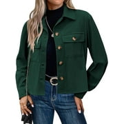 QASPX Fashion Jackets for Women Casual Cropped Shackets Fall Button-up Shirts Corduroy Tops