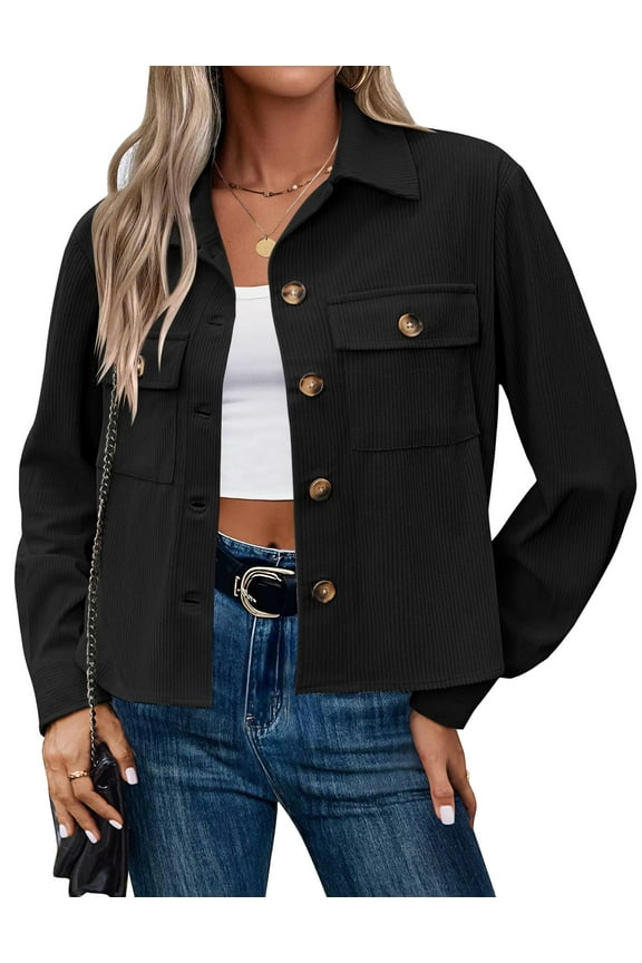 Fashion Jackets for Women Casual Cropped Shackets Fall Button-up Shirts Corduroy Tops