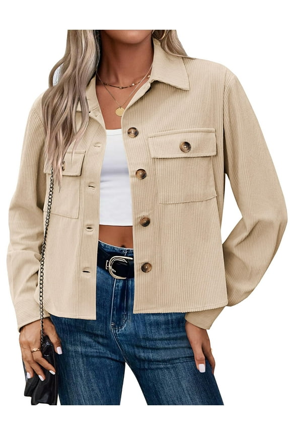 Fashion Jackets for Women Casual Cropped Shackets Fall Button-up Shirts Corduroy Tops