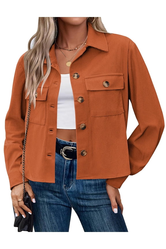Fashion Jackets for Women Casual Cropped Shackets Fall Button-up Shirts Corduroy Tops
