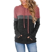 Qaspx Lightweight Womens Hoodies Color Block Hooded Sweatshirts Long Sleeve Shirts Tops