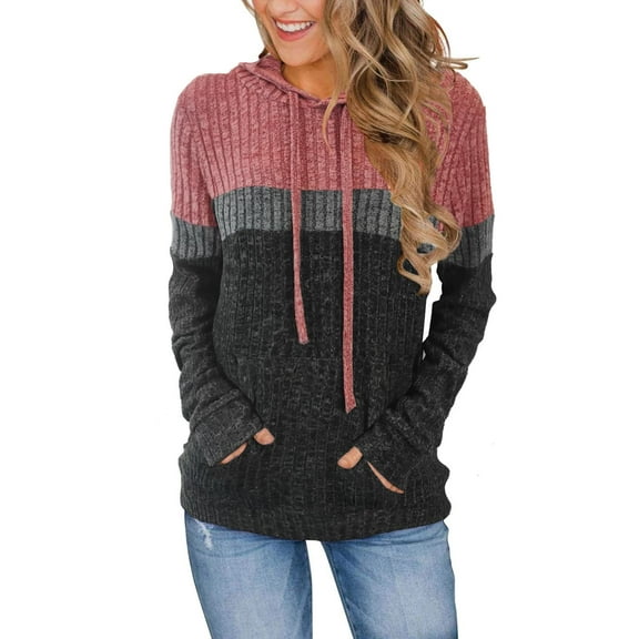 Qaspx Lightweight Womens Hoodies Color Block Hooded Sweatshirts Long Sleeve Shirts Tops