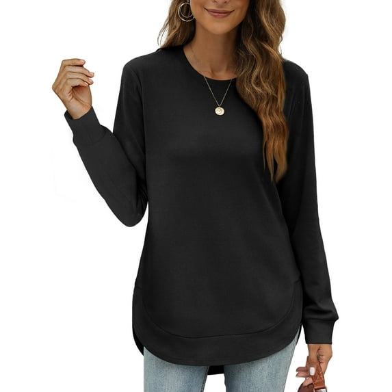 Qaspx Long Sleeve Shirts for Women Crewneck Lightweight Sweatshirts Fall Casual Tunic Tops