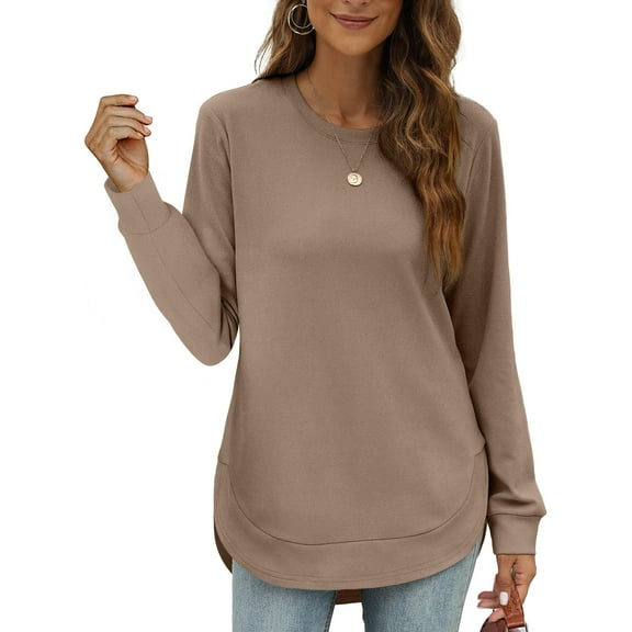 Qaspx Long Sleeve Shirts for Women Crewneck Lightweight Sweatshirts Fall Casual Tunic Tops