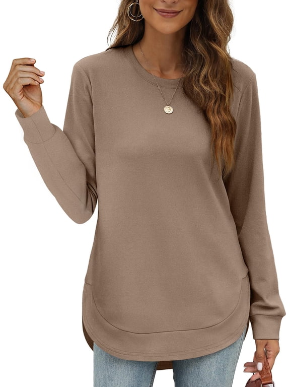 Long Sleeve Shirts for Women Crewneck Lightweight Sweatshirts Fall Casual Tunic Tops