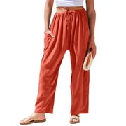 Qaspx Palazzo Pants for Women Casual Wide-leg Pants Loose Drawstring Sweatpants with Pockets