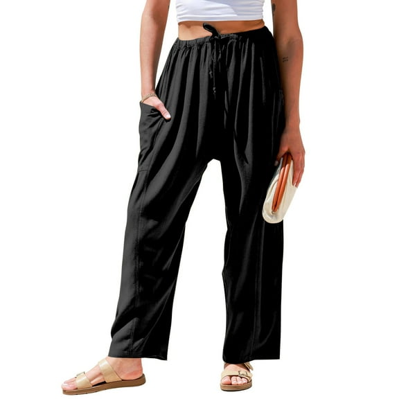 Qaspx Palazzo Pants for Women Casual Wide-leg Pants Loose Drawstring Sweatpants with Pockets