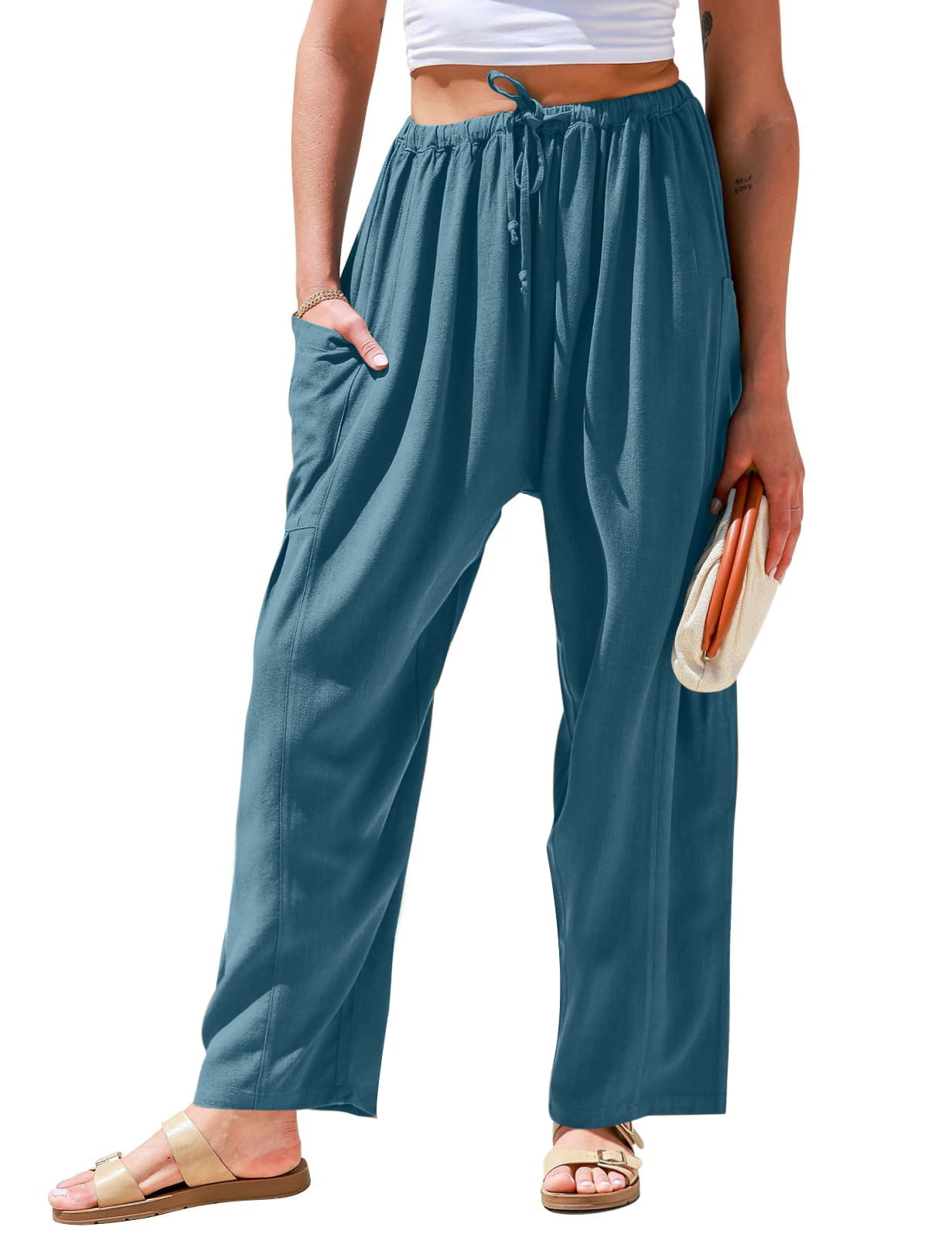 Qaspx Palazzo Pants for Women Casual Wide-leg Pants Loose