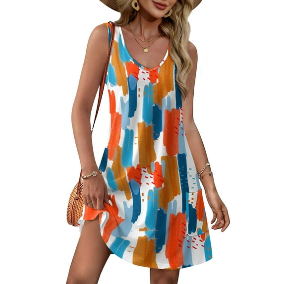 Qaspx Summer Dresses for Women Beach Sundresses Sleeveless Swimsuit Coverup Dress with Pockets